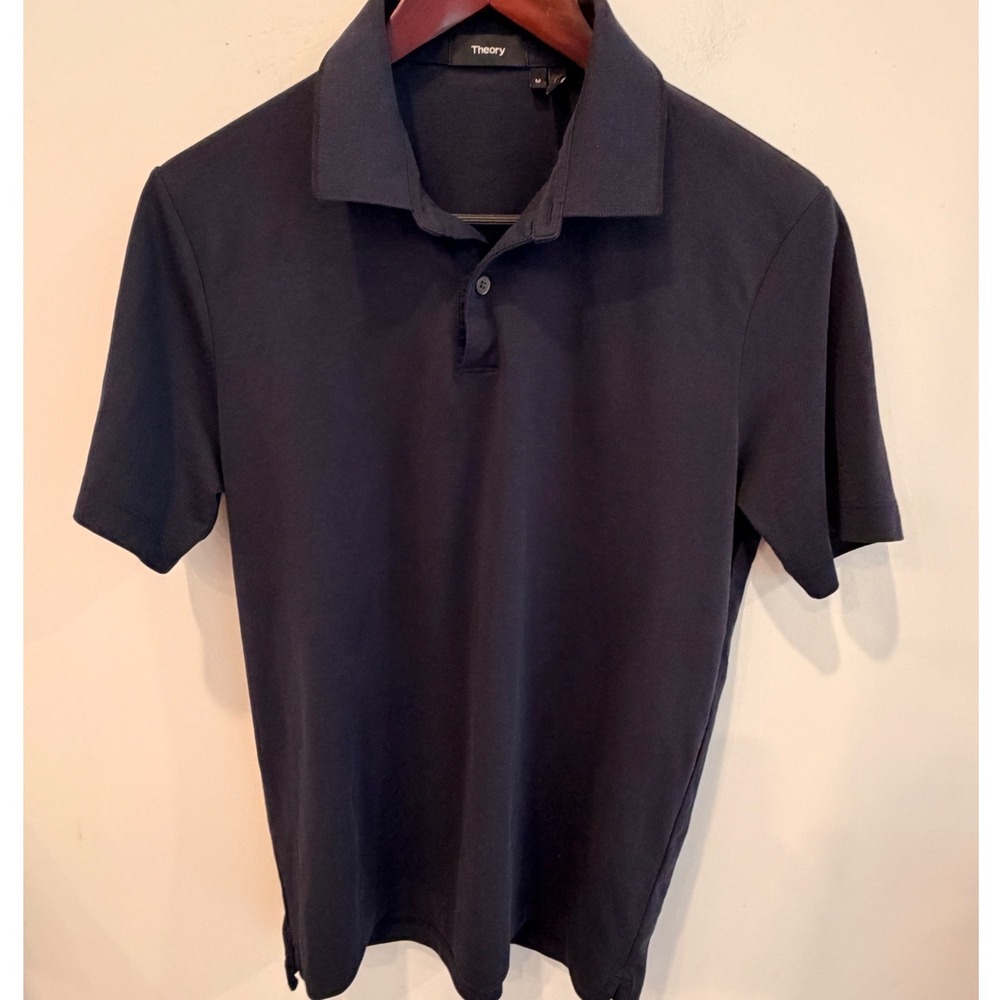 Theory Mens Standard Polo Current Pique Navy Blue Pima Cotton H1194510 Size M